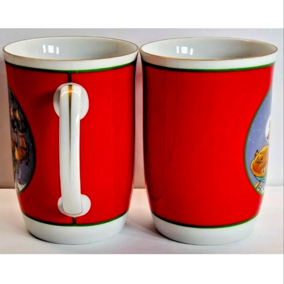 Christmas Santa Reindeer Mugs Cups set of 2 Otagiri Japan Vintage - Picture 2 of 7